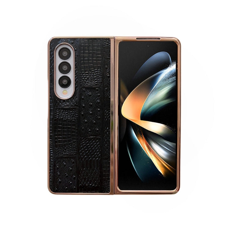 For Samsung Galaxy Z Fold4 Nano Electroplate Mahjong Texture Leather Phone Case(Black) Eurekaonline