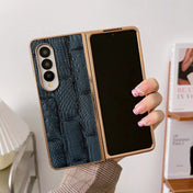 For Samsung Galaxy Z Fold4 Nano Electroplate Mahjong Texture Leather Phone Case(Blue) Eurekaonline