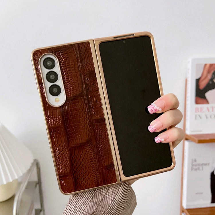 For Samsung Galaxy Z Fold4 Nano Electroplate Mahjong Texture Leather Phone Case(Brown) Eurekaonline