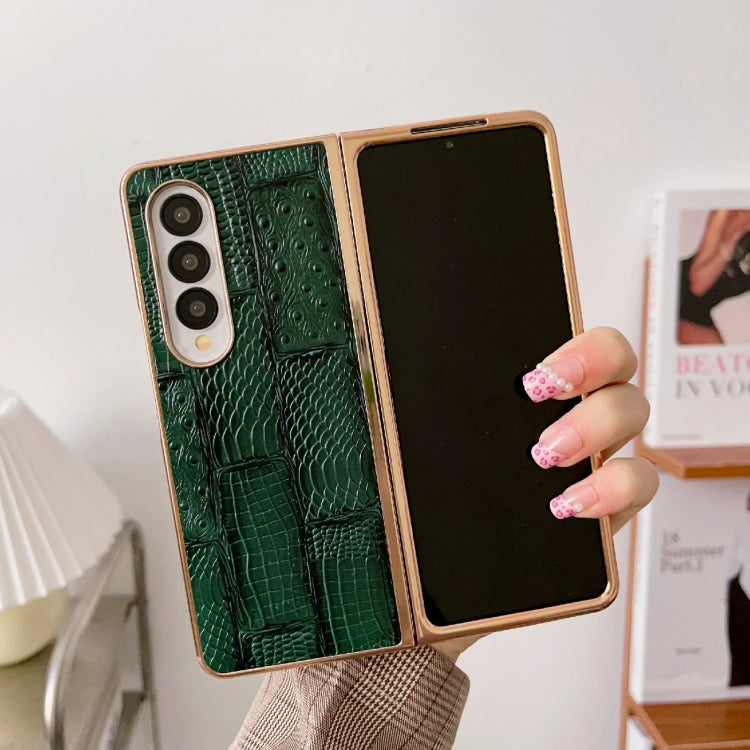 For Samsung Galaxy Z Fold4 Nano Electroplate Mahjong Texture Leather Phone Case(Green) Eurekaonline