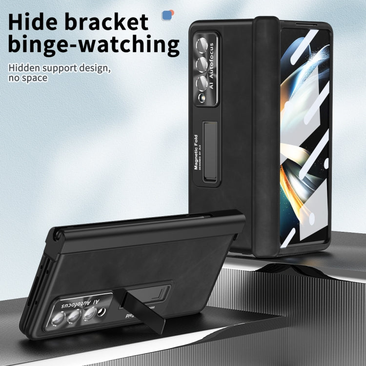 For Samsung Galaxy Z Fold4 Napa Pattern All-inclusive Magnetic Phone Case(Black) Eurekaonline