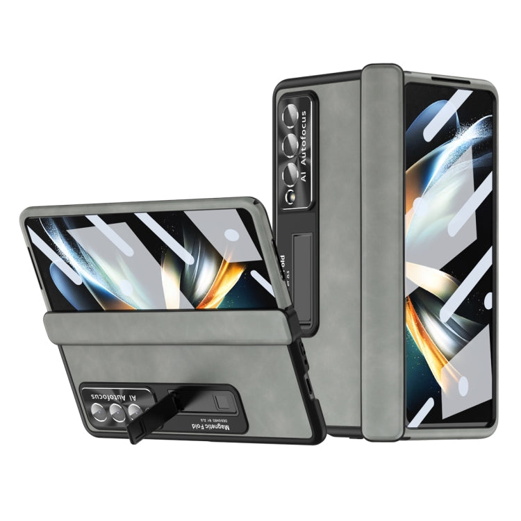 For Samsung Galaxy Z Fold4 Napa Pattern All-inclusive Magnetic Phone Case(White) Eurekaonline