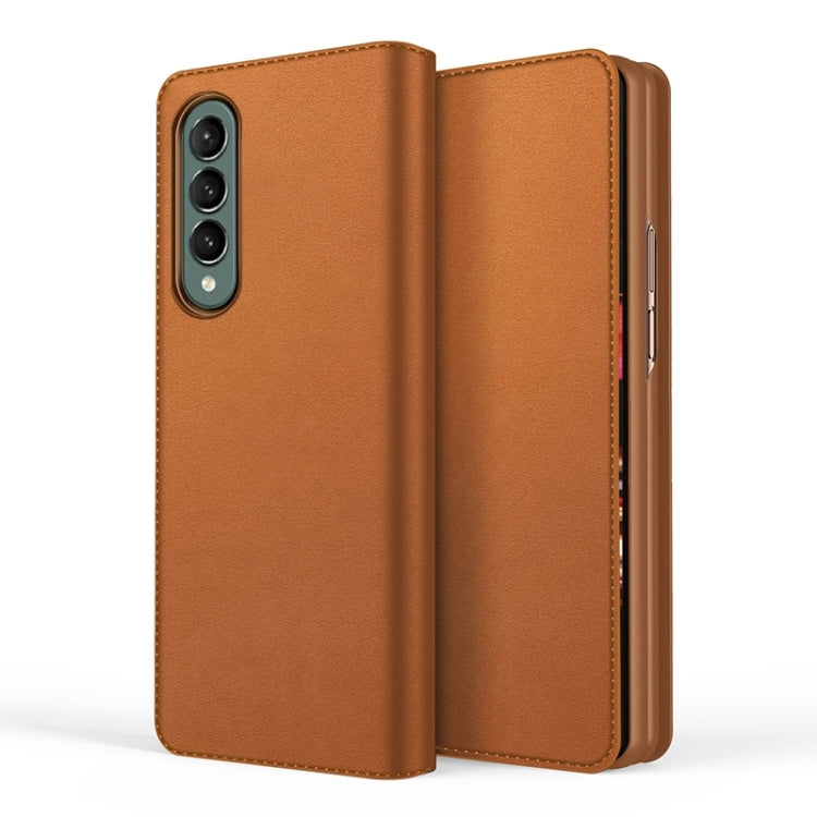 For Samsung Galaxy Z Fold4 Split Type Horizontal Flip Foldable Leather Phone Case(Plain Brown) Eurekaonline