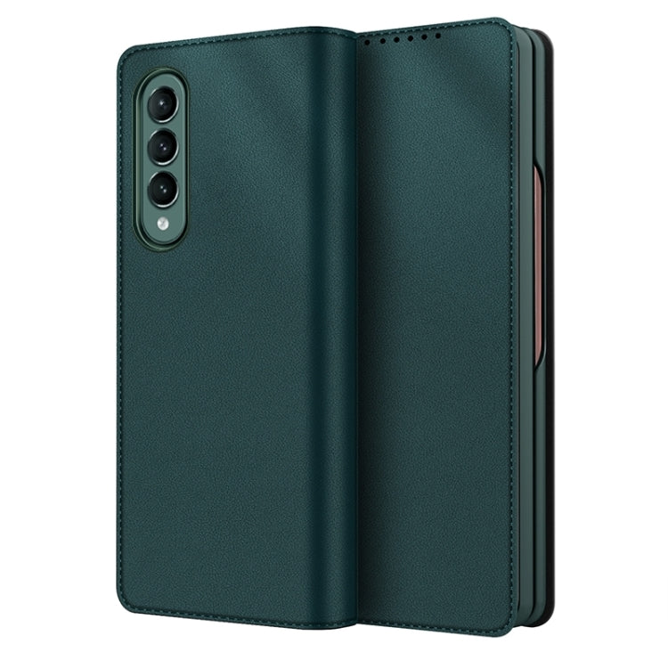 For Samsung Galaxy Z Fold4 Split Type Horizontal Flip Foldable Leather Phone Case(Plain Green) Eurekaonline