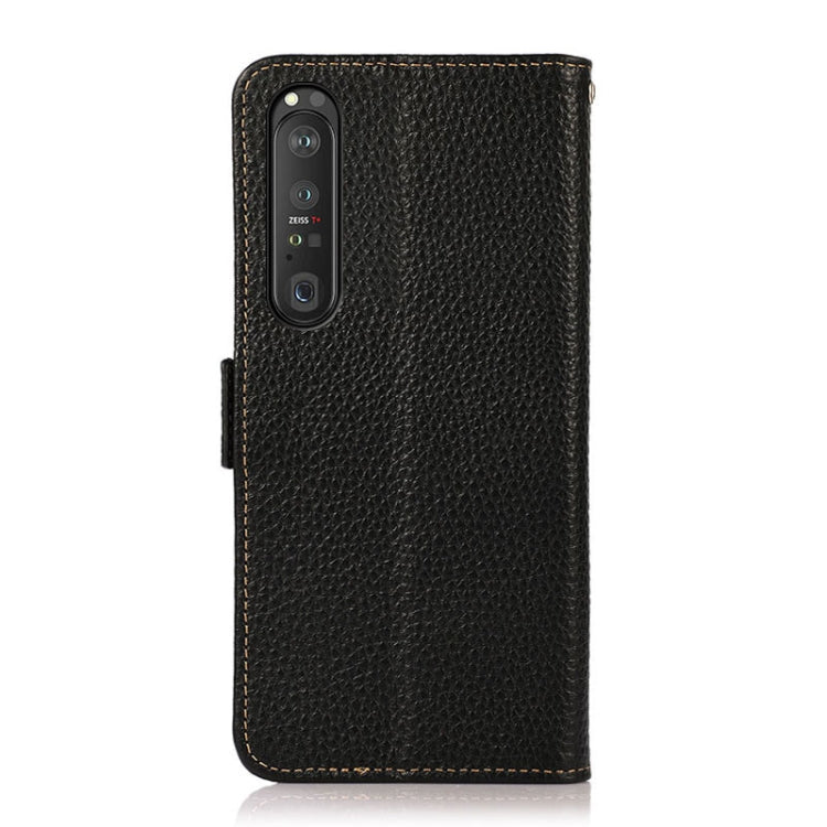 For Sony Xperia 1 III KHAZNEH Side-Magnetic Litchi Genuine Leather RFID Case(Black) Eurekaonline