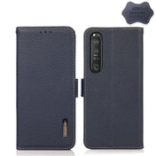 For Sony Xperia 1 III KHAZNEH Side-Magnetic Litchi Genuine Leather RFID Case(Blue) Eurekaonline