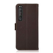 For Sony Xperia 1 III KHAZNEH Side-Magnetic Litchi Genuine Leather RFID Case(Brown) Eurekaonline