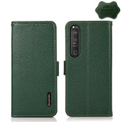 For Sony Xperia 1 III KHAZNEH Side-Magnetic Litchi Genuine Leather RFID Case(Green) Eurekaonline