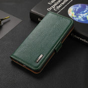 For Sony Xperia 1 III KHAZNEH Side-Magnetic Litchi Genuine Leather RFID Case(Green) Eurekaonline