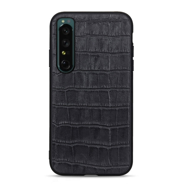 For Sony Xperia 1 IV Accurate Hole Crocodile Texture Genuine Leather Phone Case(Black) Eurekaonline