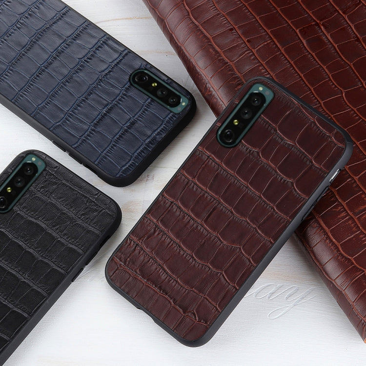 For Sony Xperia 1 IV Accurate Hole Crocodile Texture Genuine Leather Phone Case(Brown) Eurekaonline