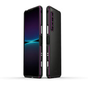 For Sony Xperia 1 IV Aurora Series Lens Protector + Metal Frame Protective Phone Case(Black Purple) Eurekaonline