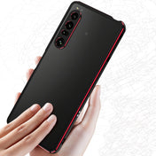 For Sony Xperia 1 IV Aurora Series Lens Protector + Metal Frame Protective Phone Case(Black Red) Eurekaonline