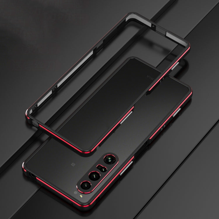 For Sony Xperia 1 IV Aurora Series Lens Protector + Metal Frame Protective Phone Case(Black Red) Eurekaonline
