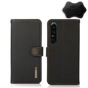 For Sony Xperia 1 IV KHAZNEH Custer Genuine Leather RFID Phone Case(Black) Eurekaonline