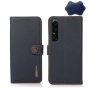 For Sony Xperia 1 IV KHAZNEH Custer Genuine Leather RFID Phone Case(Blue) Eurekaonline