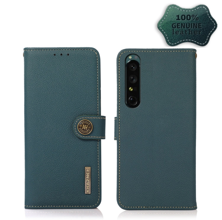 For Sony Xperia 1 IV KHAZNEH Custer Genuine Leather RFID Phone Case(Green) Eurekaonline