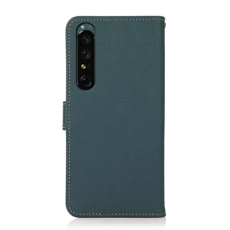 For Sony Xperia 1 IV KHAZNEH Custer Genuine Leather RFID Phone Case(Green) Eurekaonline