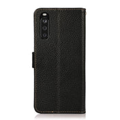 For Sony Xperia 10 III KHAZNEH Side-Magnetic Litchi Genuine Leather RFID Case(Black) Eurekaonline