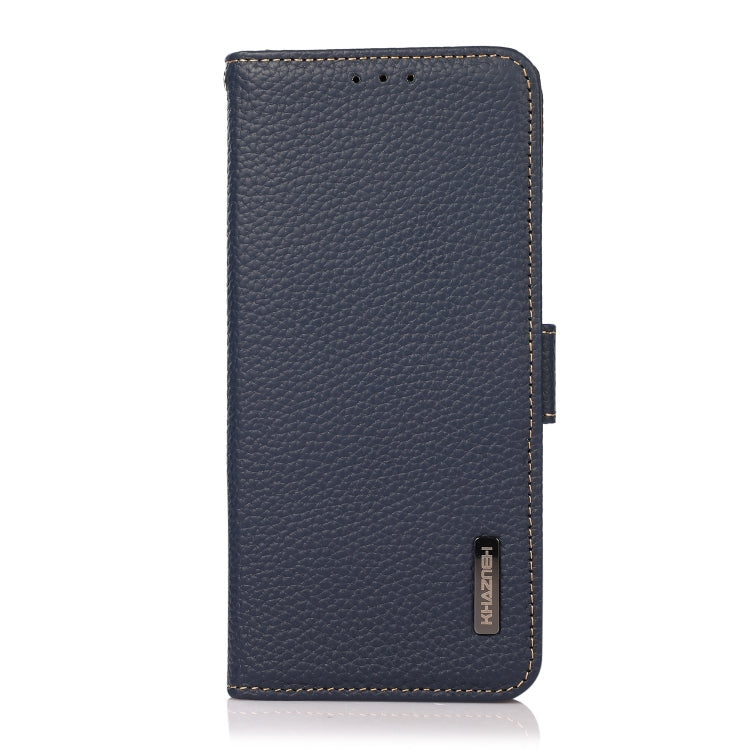 For Sony Xperia 10 III KHAZNEH Side-Magnetic Litchi Genuine Leather RFID Case(Blue) Eurekaonline
