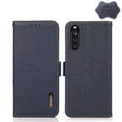 For Sony Xperia 10 III KHAZNEH Side-Magnetic Litchi Genuine Leather RFID Case(Blue) Eurekaonline