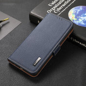 For Sony Xperia 10 III KHAZNEH Side-Magnetic Litchi Genuine Leather RFID Case(Blue) Eurekaonline