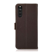 For Sony Xperia 10 III KHAZNEH Side-Magnetic Litchi Genuine Leather RFID Case(Brown) Eurekaonline