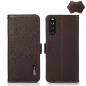 For Sony Xperia 10 III KHAZNEH Side-Magnetic Litchi Genuine Leather RFID Case(Brown) Eurekaonline