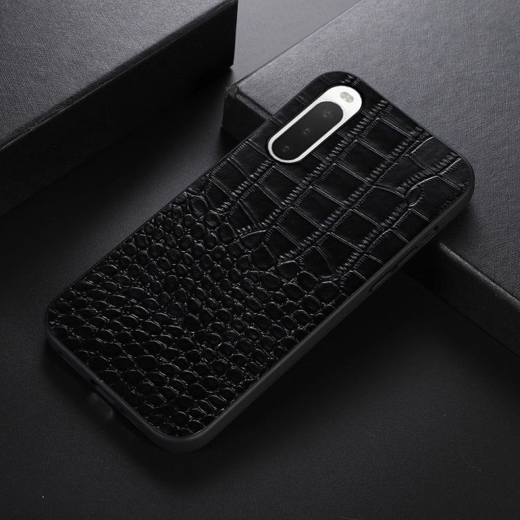 For Sony Xperia 10 IV Crocodile Top Layer Cowhide Leather Phone Case(Black) Eurekaonline