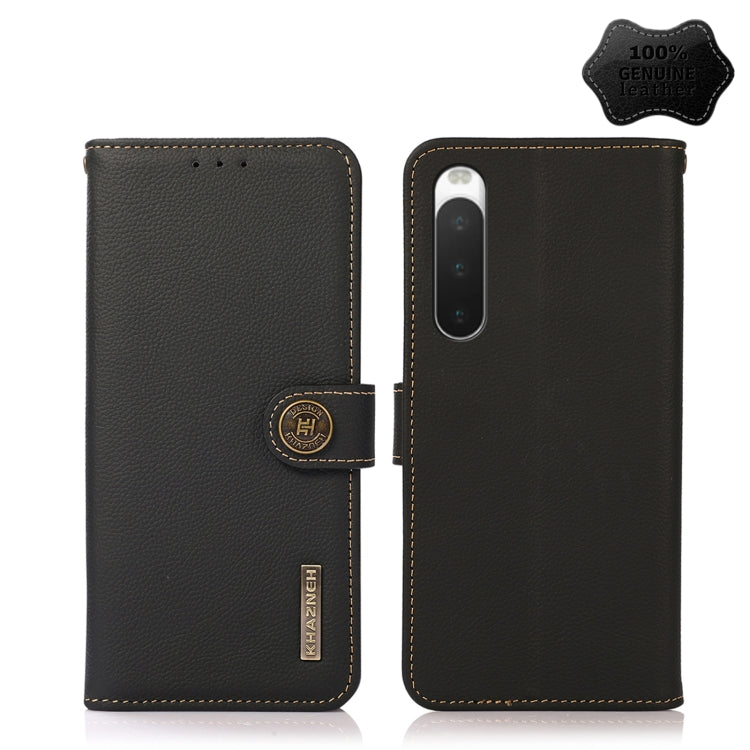 For Sony Xperia 10 IV KHAZNEH Custer Genuine Leather RFID Phone Case(Black) Eurekaonline