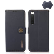 For Sony Xperia 10 IV KHAZNEH Custer Genuine Leather RFID Phone Case(Blue) Eurekaonline