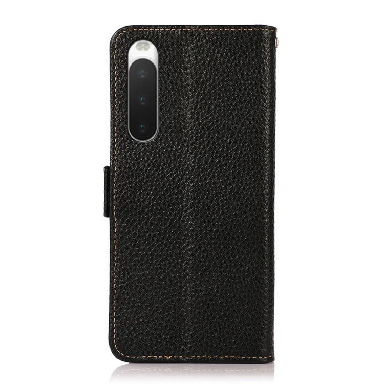 For Sony Xperia 10 IV KHAZNEH Side-Magnetic Litchi Genuine Leather RFID Phone Case(Black) Eurekaonline