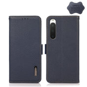 For Sony Xperia 10 IV KHAZNEH Side-Magnetic Litchi Genuine Leather RFID Phone Case(Blue) Eurekaonline