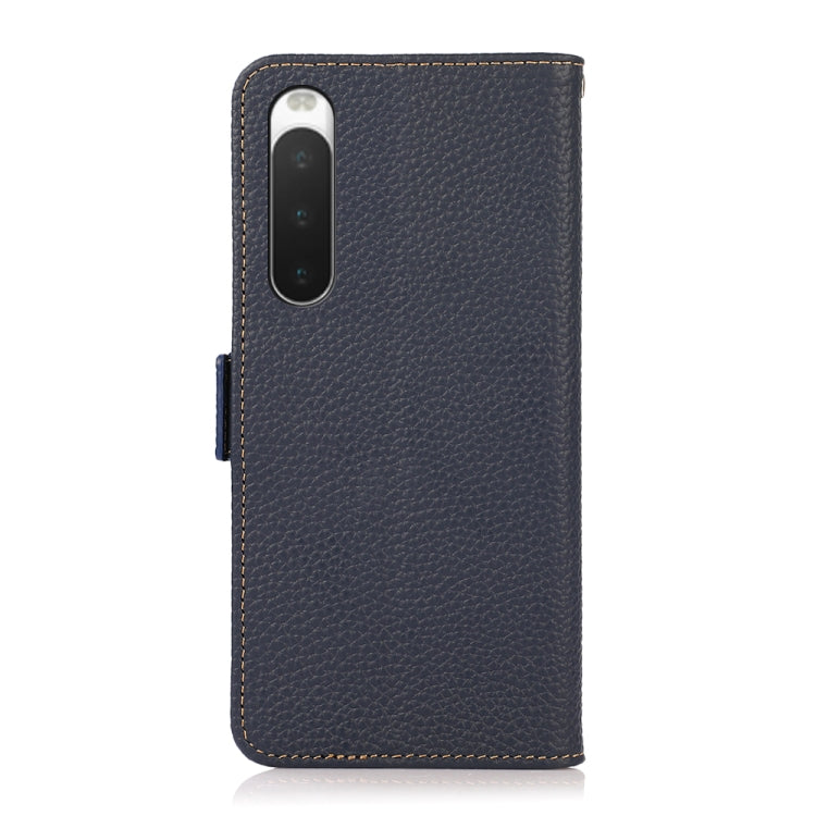 For Sony Xperia 10 IV KHAZNEH Side-Magnetic Litchi Genuine Leather RFID Phone Case(Blue) Eurekaonline