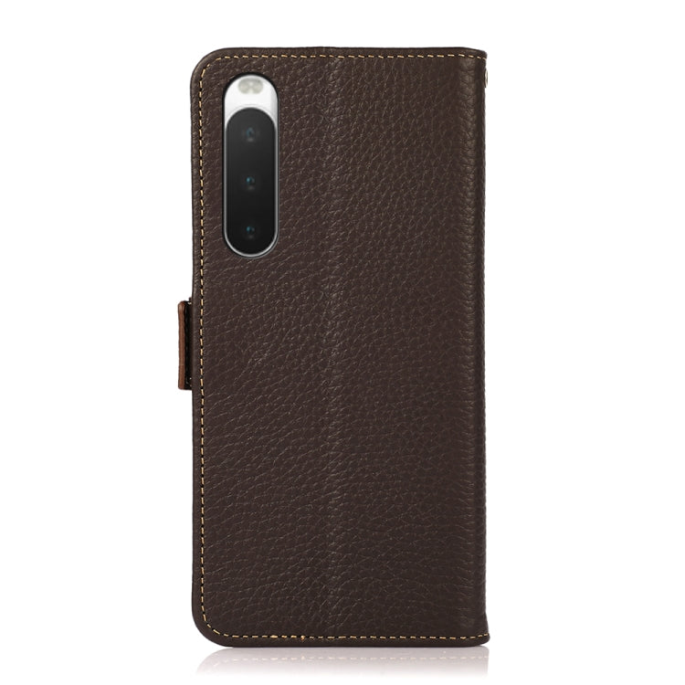 For Sony Xperia 10 IV KHAZNEH Side-Magnetic Litchi Genuine Leather RFID Phone Case(Brown) Eurekaonline