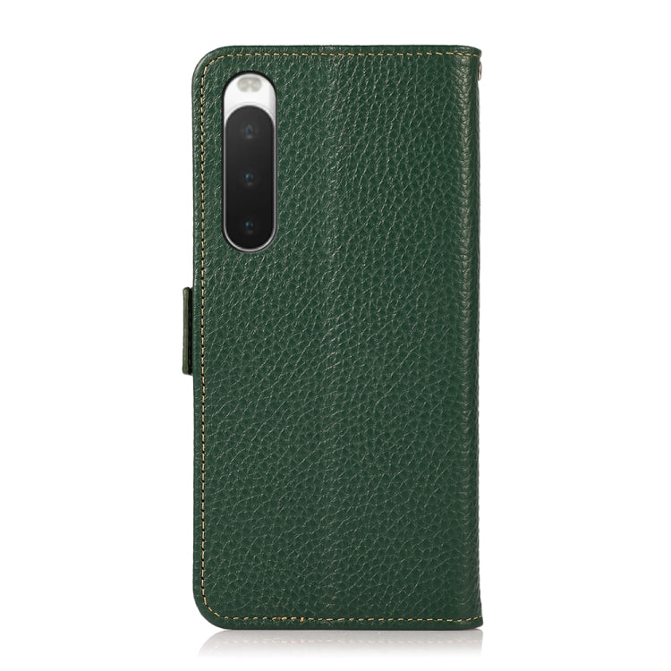 For Sony Xperia 10 IV KHAZNEH Side-Magnetic Litchi Genuine Leather RFID Phone Case(Green) Eurekaonline