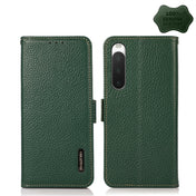 For Sony Xperia 10 IV KHAZNEH Side-Magnetic Litchi Genuine Leather RFID Phone Case(Green) Eurekaonline