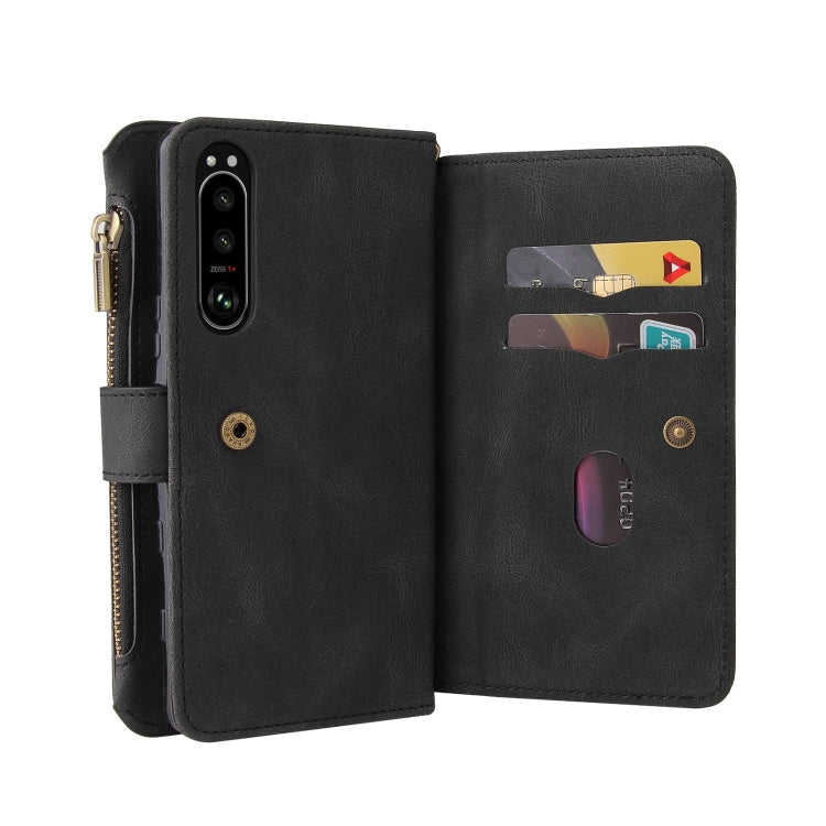 For Sony Xperia 5 III Skin Feel PU + TPU Horizontal Flip Leather Case With Holder & 15 Cards Slot & Wallet & Zipper Pocket & Lanyard(Black) Eurekaonline