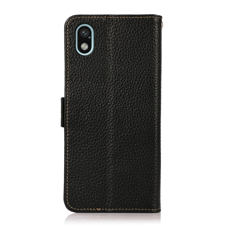 For Sony Xperia Ace III KHAZNEH Side-Magnetic Litchi Genuine Leather RFID Phone Case(Black) Eurekaonline