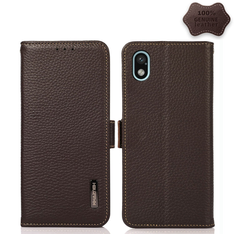 For Sony Xperia Ace III KHAZNEH Side-Magnetic Litchi Genuine Leather RFID Phone Case(Brown) Eurekaonline