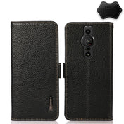 For Sony Xperia Pro-I KHAZNEH Side-Magnetic Litchi Genuine Leather RFID Case(Black) Eurekaonline