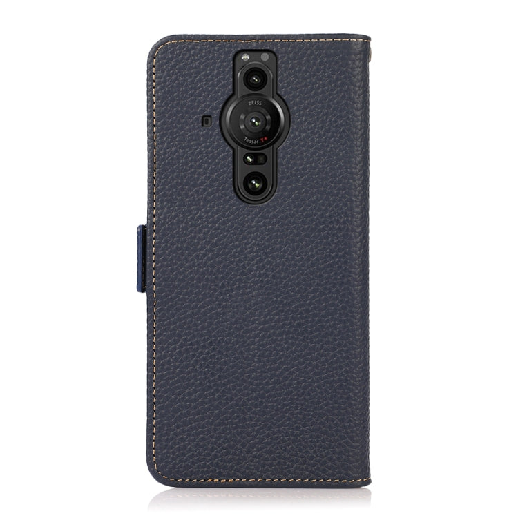 For Sony Xperia Pro-I KHAZNEH Side-Magnetic Litchi Genuine Leather RFID Case(Blue) Eurekaonline