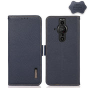 For Sony Xperia Pro-I KHAZNEH Side-Magnetic Litchi Genuine Leather RFID Case(Blue) Eurekaonline