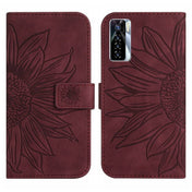 For Tecno Camon 17 Pro Skin Feel Sun Flower Pattern Flip Leather Phone Case with Lanyard(Wine Red) Eurekaonline
