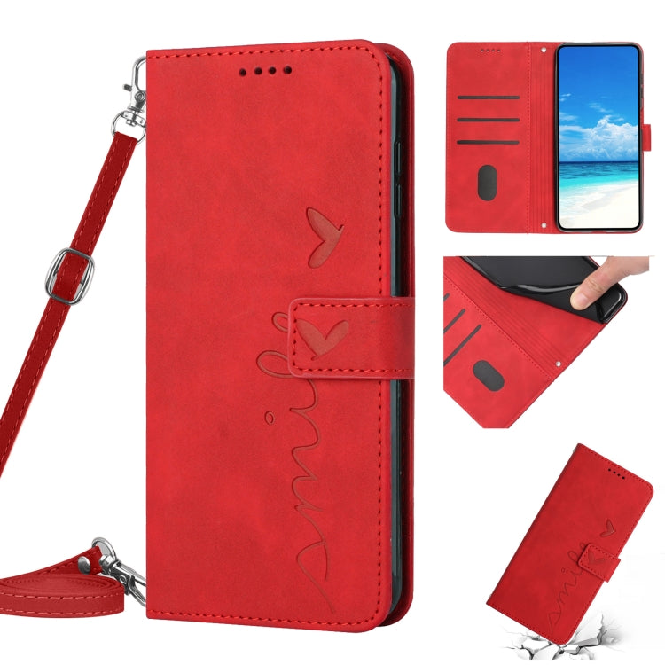 17 Pro Skin Feel Heart Pattern Leather Phone Case With Lanyard(Red) Eurekaonline