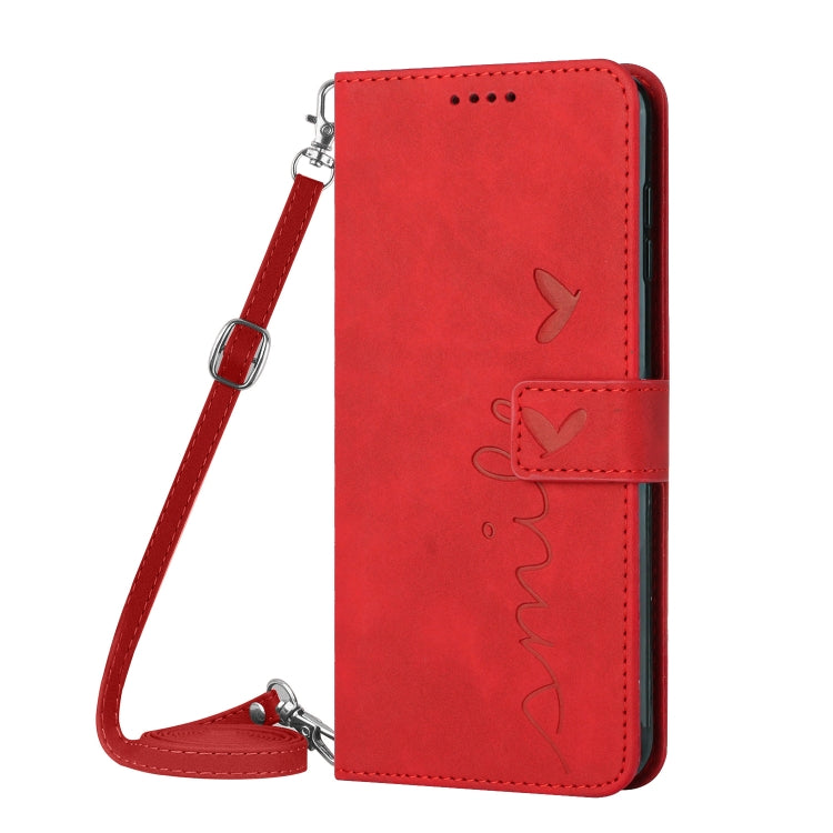 17 Pro Skin Feel Heart Pattern Leather Phone Case With Lanyard(Red) Eurekaonline