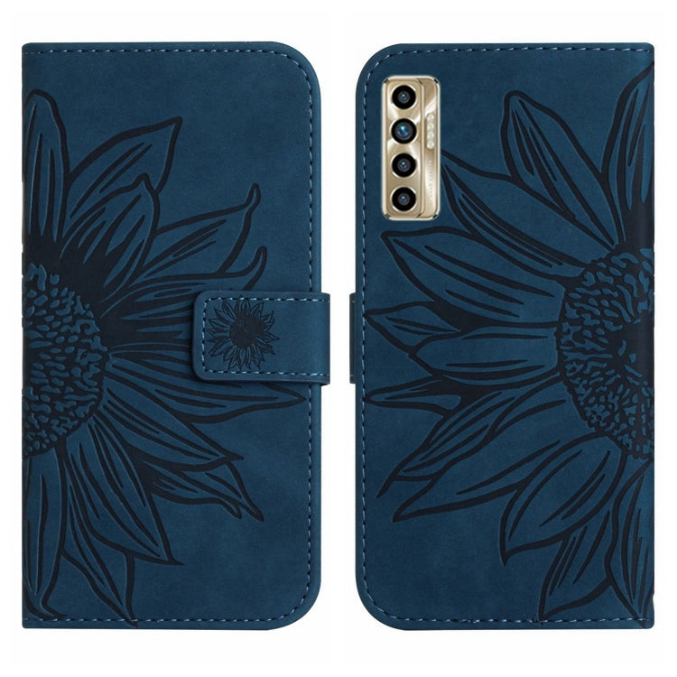 For Tecno Camon 17P Skin Feel Sun Flower Pattern Flip Leather Phone Case with Lanyard(Inky Blue) Eurekaonline