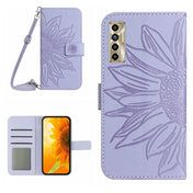 For Tecno Camon 17P Skin Feel Sun Flower Pattern Flip Leather Phone Case with Lanyard(Purple) Eurekaonline