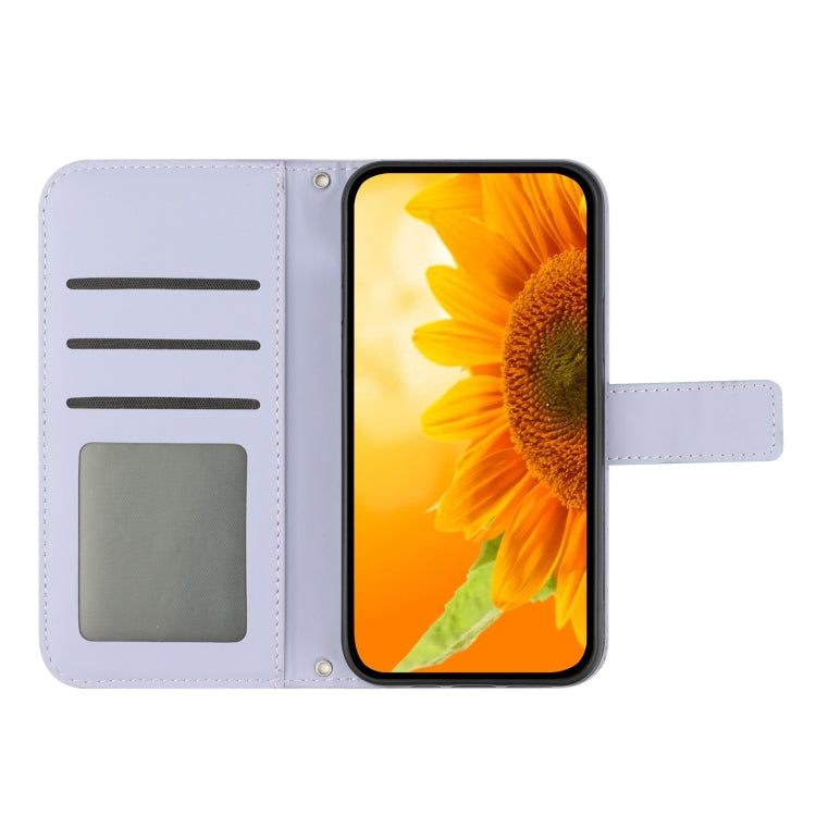 For Tecno Camon 17P Skin Feel Sun Flower Pattern Flip Leather Phone Case with Lanyard(Purple) Eurekaonline