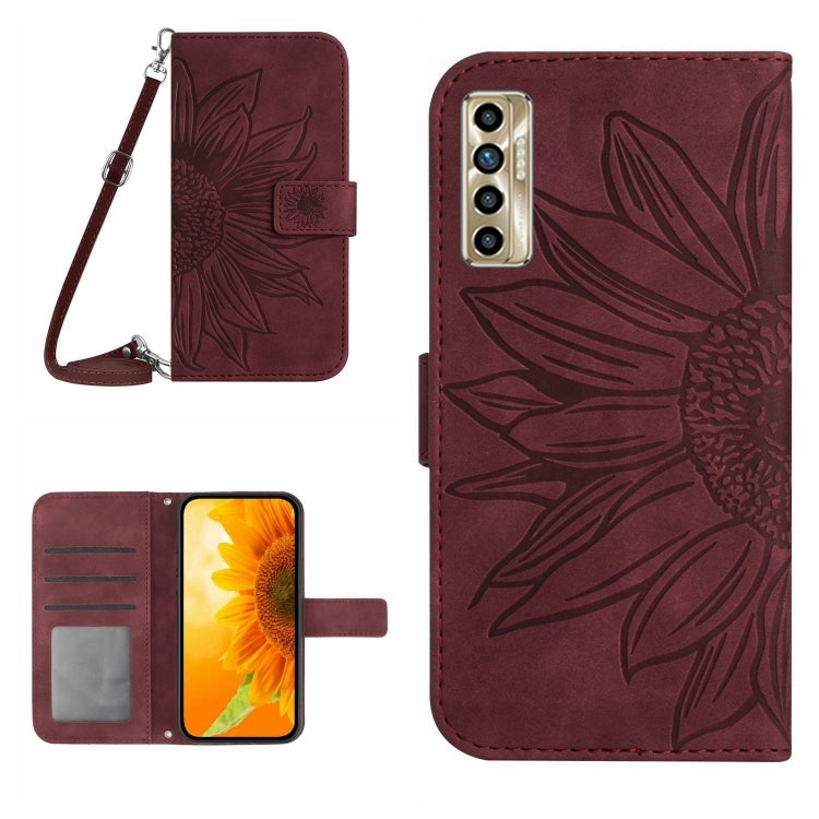 For Tecno Camon 17P Skin Feel Sun Flower Pattern Flip Leather Phone Case with Lanyard(Wine Red) Eurekaonline